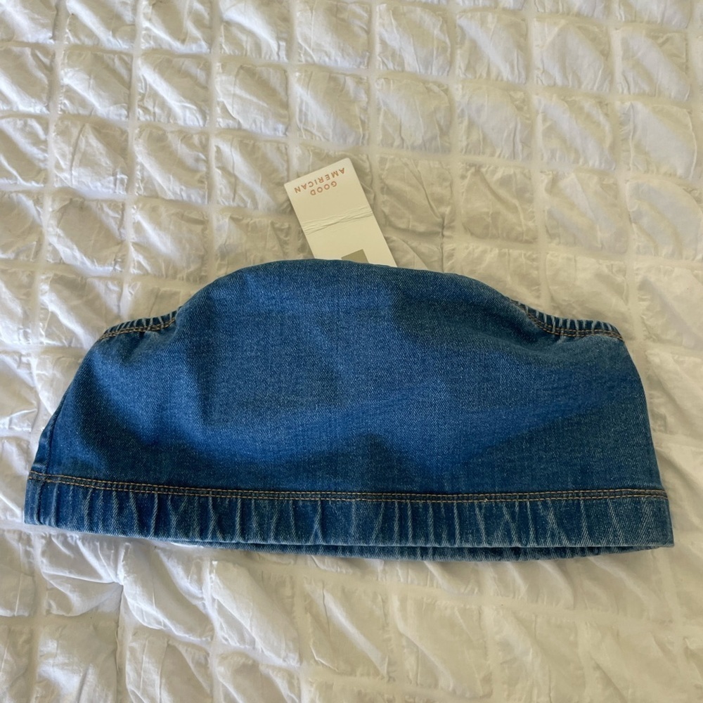 Good American denim bandeau crop top